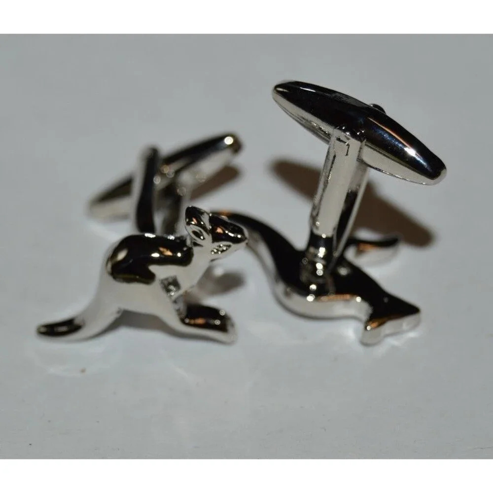Nice Silver Tone AUSTRALIAN Kangaroo Shaped Men's Cuff Links Set Rare
